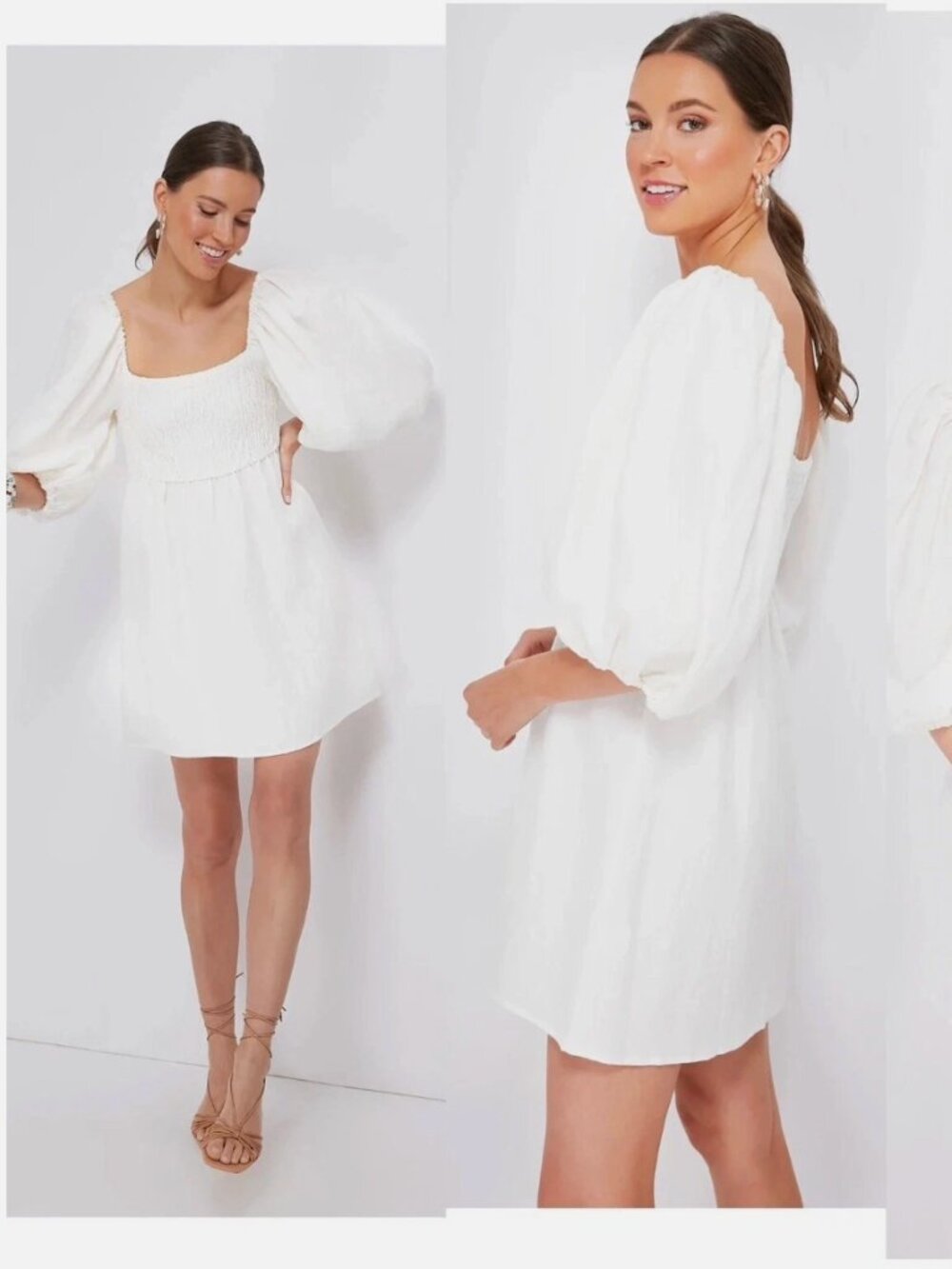Tuckernuck 100% linen smocked mini dress white‎ Sz XS